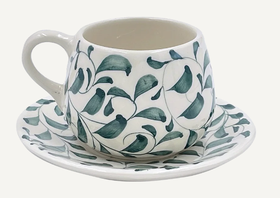 Green Scroll Coffee Cup and Saucer