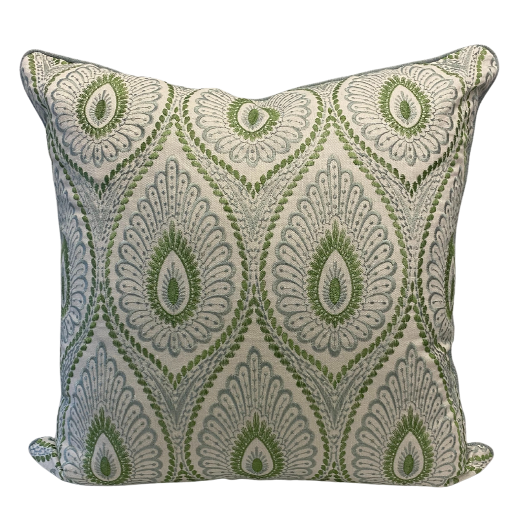 Magnolia Green/Blue Embroidered Cushion 60x60cm