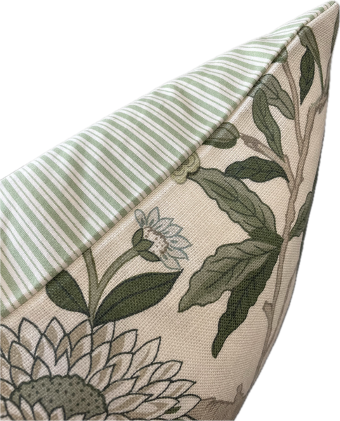 Magnolia Songbird with Striped Back Cushion 40cm x 60cm