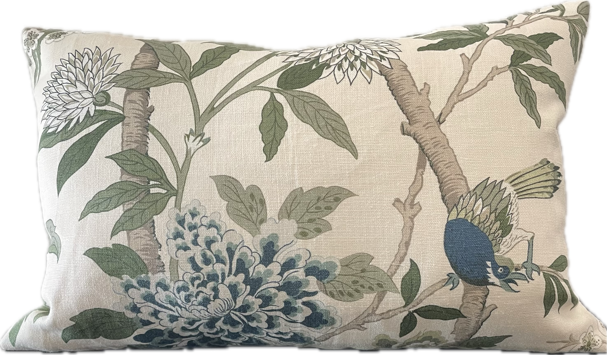 Magnolia Songbird with Striped Back Cushion 40cm x 60cm