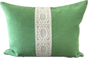 Magnolia Applique on Green Linen Cushion 45cm x 60cm