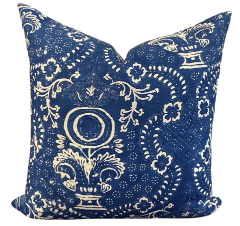 Magnolia Indigo Block Print Cushion 60x60cm