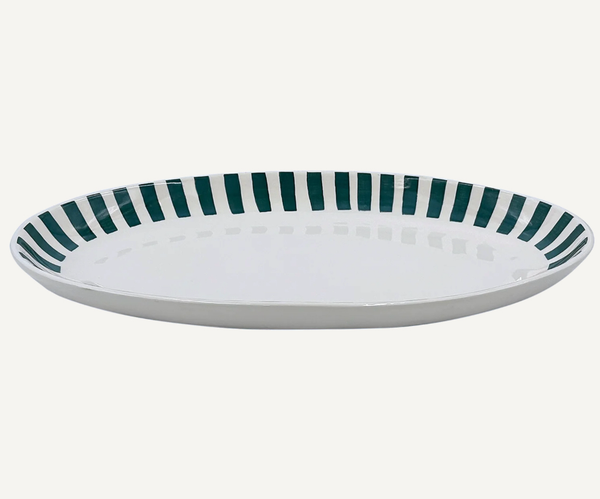 Large Green Stripes Oval Platter