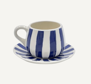 Navy Blue Stripes Coffee Cup and Saucer