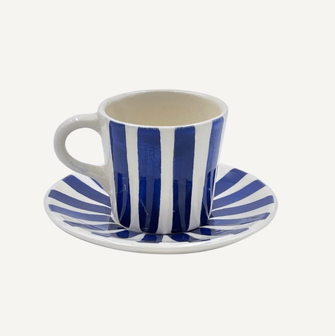 Navy Blue Stripes Espresso Cup and Saucer