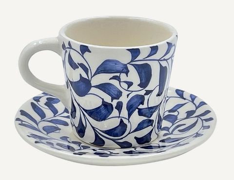 Navy Blue Scroll Espresso Cup and Saucer