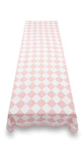 Pink Check Linen Tablecloth