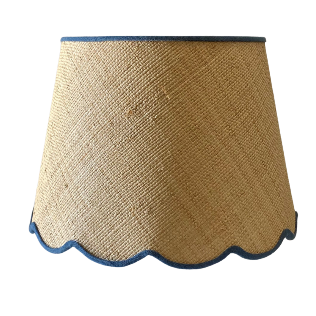 Magnolia Rattan Lampshade with Blue Trim