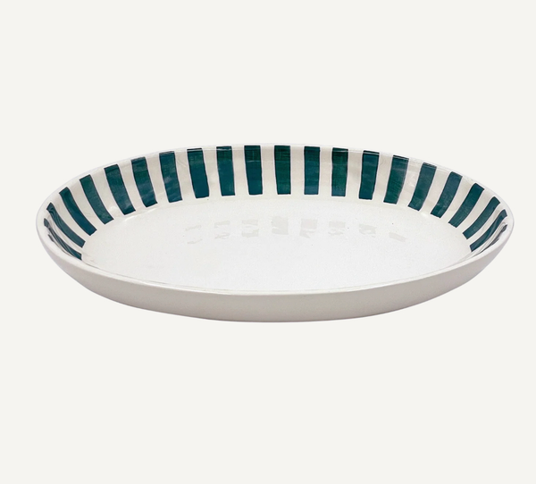 Small Green Stripes Oval Platter