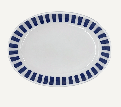 Small Navy Blue Stripes Oval Platter