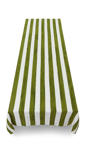 Green Striped Linen Tablecloth