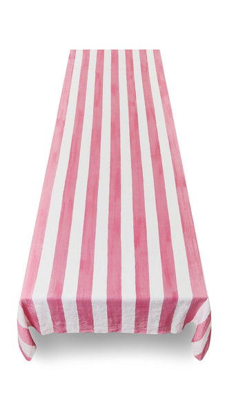 Pink Striped Linen Tablecloth