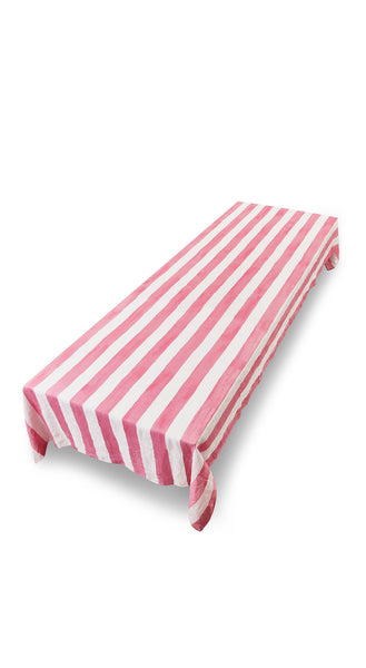 Pink Striped Linen Tablecloth