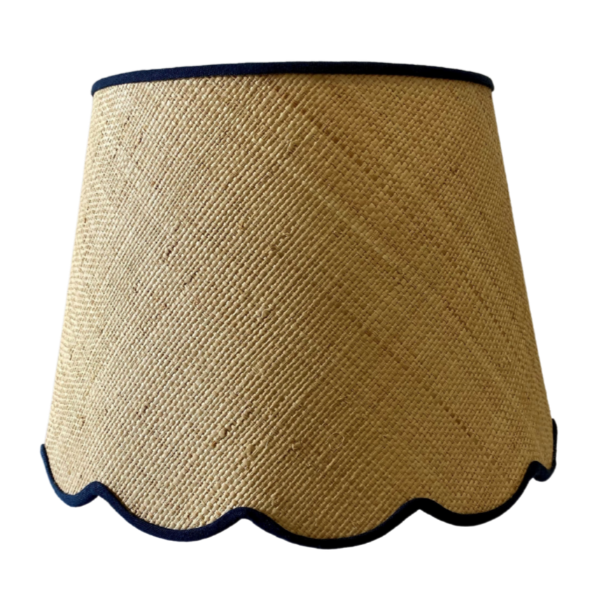 Magnolia Rattan Lampshade with Navy Trim