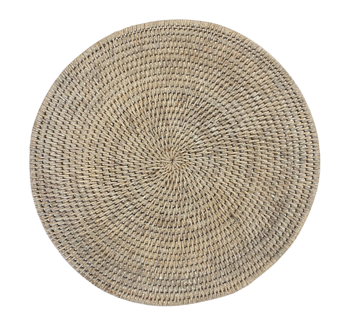 Round Rattan Placemat - White Wash