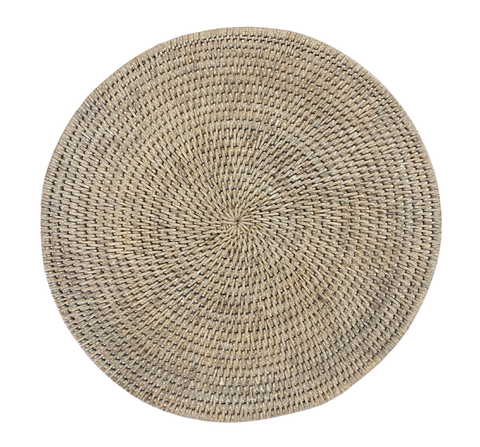 Round Rattan Placemat - White Wash